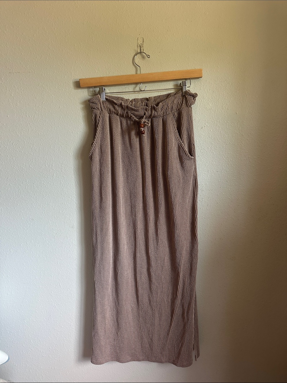 Three Bird Nest Taupe Drawstring Maxi Skirt